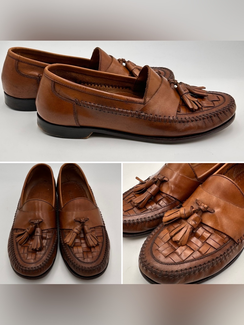 BASS SHOES MENS SZ 9 BRYAN TASSEL LOAFERS MOC TOE BASKETWEAVE WOVEN VINTAGE